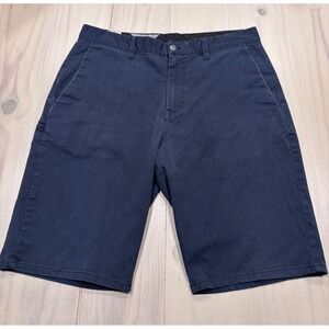 Volcom Mens Navy Blue Chino Shorts Size 33 Skate Casual E5407 Solid Cotton Blend